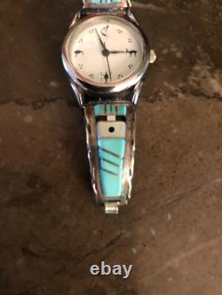 Vintage Native American Zuni Sterling Silver Ladies Watch Tips Bracelet Jewelry