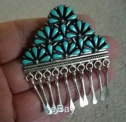 Vintage Native American Zuni Sterling Turquoise Petit Point Cluster Pin Pendant