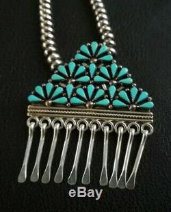 Vintage Native American Zuni Sterling Turquoise Petit Point Cluster Pin Pendant