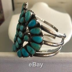 Vintage Native American Zuni Turquoise Cluster Cuff Bracelet Old Pawn 54 Stones