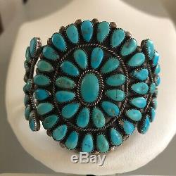 Vintage Native American Zuni Turquoise Cluster Cuff Bracelet Old Pawn 54 Stones