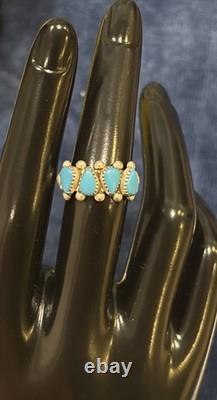 Vintage Native American Zuni Turquoise Petite Point Sterling Silver Ring 6.5