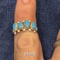 Vintage Native American Zuni Turquoise Petite Point Sterling Silver Ring 6.5