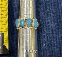 Vintage Native American Zuni Turquoise Petite Point Sterling Silver Ring 6.5