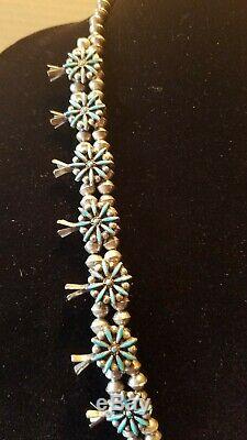 Vintage Native American Zuni Turquoise Silver Squash Blossom Necklace 104.7G