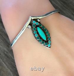 Vintage Native American Zuni Turquoise flush inlay Sterling silver Bracelet