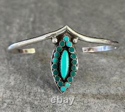 Vintage Native American Zuni Turquoise flush inlay Sterling silver Bracelet