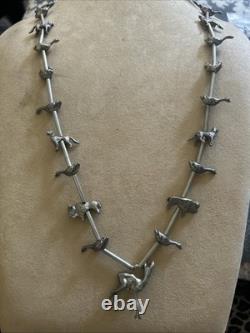 Vintage Native American silver animal fetish 32 inch beaded Tribal necklace