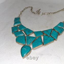Vintage Native American style Turquoise and Sterling Silver bib apron necklace