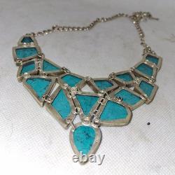 Vintage Native American style Turquoise and Sterling Silver bib apron necklace