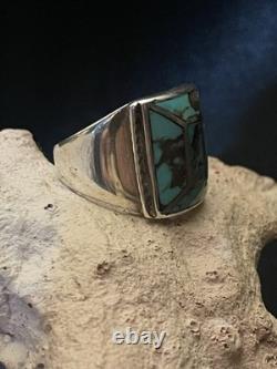 Vintage Native American turquoise channel inlay ring. Zuni, Navajo Style