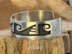 Vintage Native Hopi Sterling Silver Overlay Stamped Cuff Bracelet-2358.25