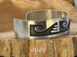 Vintage Native Hopi Sterling Silver Overlay Stamped Cuff Bracelet-2358.25