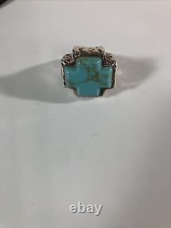 Vintage Native Navajo 925 Sterling Silver Turquoise Cross HUGE Ring Sz 5.75 CFJ