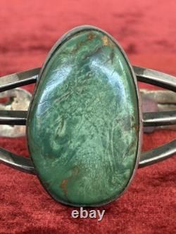 Vintage Native Navajo Ceririllos Turquoise Sand Cast Silver Bracelet Cuff