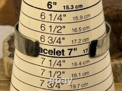 Vintage Native Navajo Stamped Sterling Silver 3 Stone Turquoise Cuff-1651.26