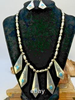 Vintage Native Navajo Sterling Bead WithTurquoise 18 Necklace & Earrings-1650.26