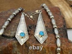 Vintage Native Navajo Sterling Bead WithTurquoise 18 Necklace & Earrings-1650.26