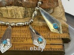 Vintage Native Navajo Sterling Bead WithTurquoise 18 Necklace & Earrings-1650.26