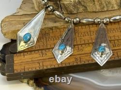 Vintage Native Navajo Sterling Bead WithTurquoise 18 Necklace & Earrings-1650.26
