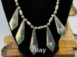 Vintage Native Navajo Sterling Bead WithTurquoise 18 Necklace & Earrings-1650.26