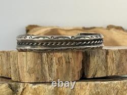 Vintage Native Navajo Sterling Silver Twisted Wire Stamped Cuff-545.26