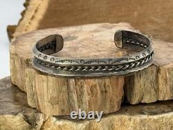 Vintage Native Navajo Sterling Silver Twisted Wire Stamped Cuff-545.26
