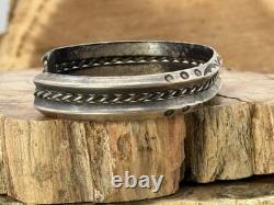 Vintage Native Navajo Sterling Silver Twisted Wire Stamped Cuff-545.26