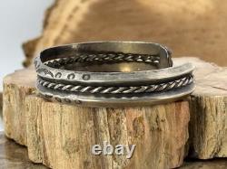 Vintage Native Navajo Sterling Silver Twisted Wire Stamped Cuff-545.26
