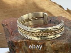 Vintage Native Navajo Sterling Silver with12K GF Accents Cuff Bracelet-1955.26