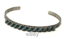 Vintage Native Old Pawn Sterling Slanted Turquoise Petit Point Cuff Bracelet