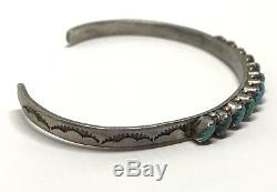 Vintage Native Old Pawn Sterling Slanted Turquoise Petit Point Cuff Bracelet