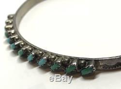 Vintage Native Old Pawn Sterling Slanted Turquoise Petit Point Cuff Bracelet