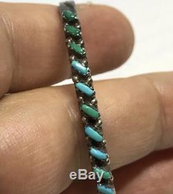 Vintage Native Old Pawn Sterling Slanted Turquoise Petit Point Cuff Bracelet