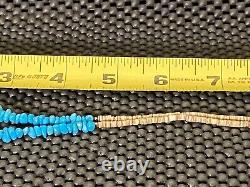 Vintage Native Turquoise Shell Stone Heishi Lapis Beaded Silver Pendant Necklace