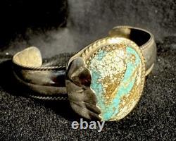 Vintage Natural Spiderweb Turquoise Sterling Silver. 925 Handmade Cuff Bracelet