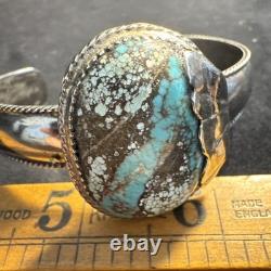 Vintage Natural Spiderweb Turquoise Sterling Silver. 925 Handmade Cuff Bracelet