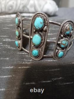 Vintage Navaho Kingman Tourquoise Cuff Bracelet. Marked Sterling Silver Cir 1970