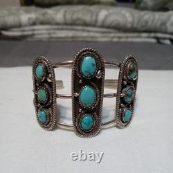 Vintage Navaho Kingman Tourquoise Cuff Bracelet. Marked Sterling Silver Cir 1970