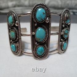 Vintage Navaho Kingman Tourquoise Cuff Bracelet. Marked Sterling Silver Cir 1970