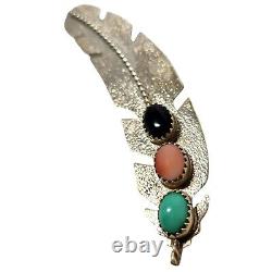 Vintage Navaho Sterling Silver Feather Brooch by Native American Artist W Begay