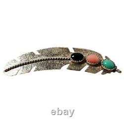 Vintage Navaho Sterling Silver Feather Brooch by Native American Artist W Begay