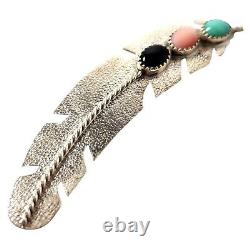 Vintage Navaho Sterling Silver Feather Brooch by Native American Artist W Begay