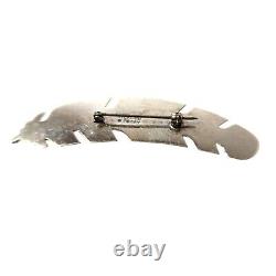 Vintage Navaho Sterling Silver Feather Brooch by Native American Artist W Begay