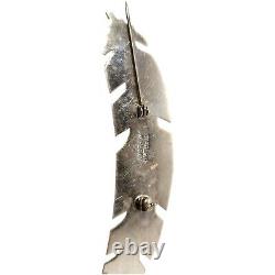 Vintage Navaho Sterling Silver Feather Brooch by Native American Artist W Begay
