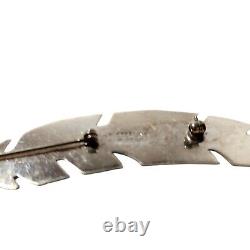 Vintage Navaho Sterling Silver Feather Brooch by Native American Artist W Begay