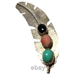 Vintage Navaho Sterling Silver Feather Brooch by Native American Artist W Begay