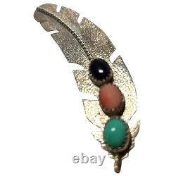 Vintage Navaho Sterling Silver Feather Brooch by Native American Artist W Begay