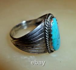 Vintage NavajoRing Sterling Silver Bezel Turquoise Native American Sz 12.5