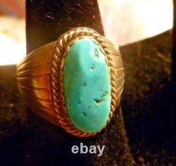 Vintage NavajoRing Sterling Silver Bezel Turquoise Native American Sz 12.5